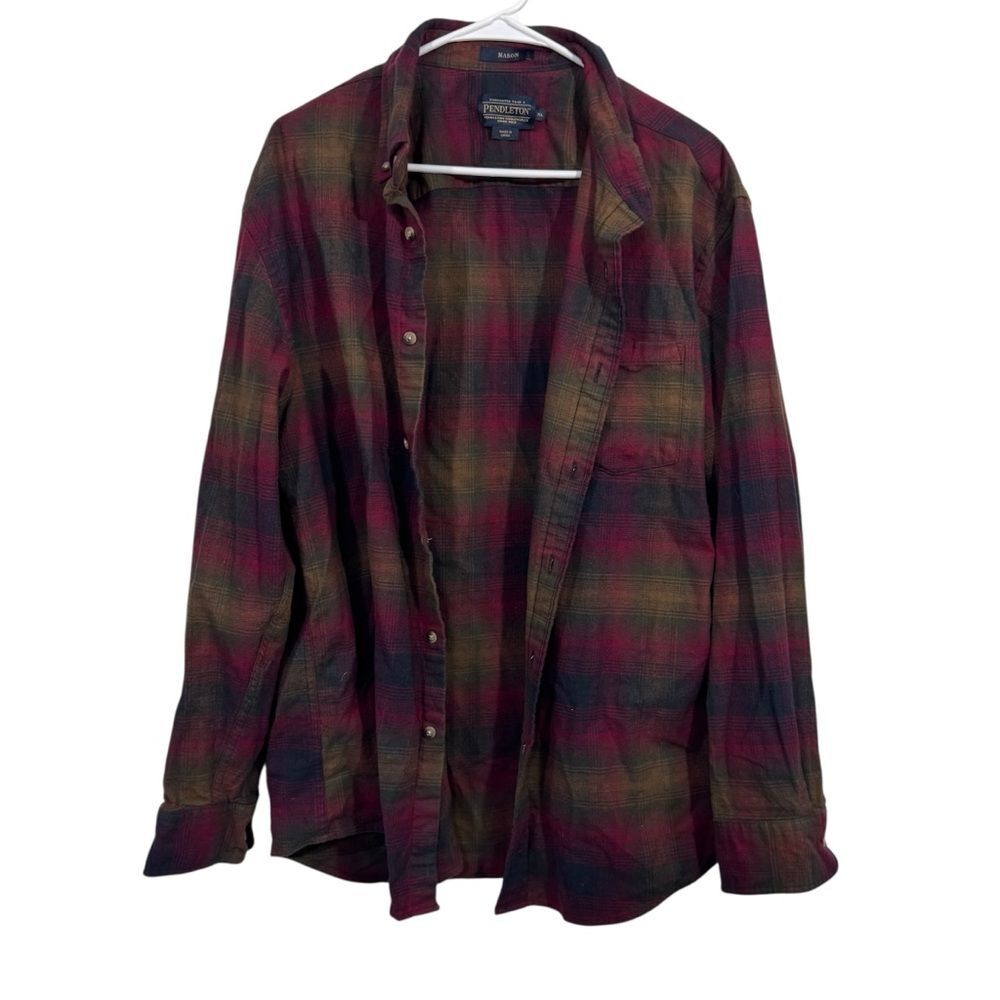 Pendleton Red Plaid Button Down 100% Cotton Mid Weight Shirt